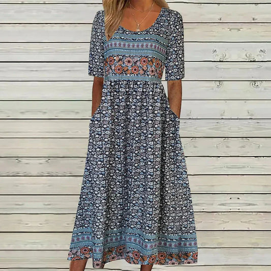 Youthful Midi Dress With A Round Neckline